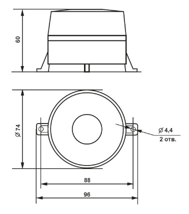 Схема габаритных размеров оповещателя Дуэт С-06С-24В