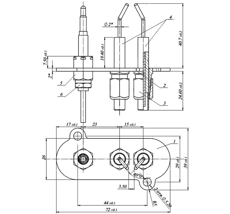 Конструктивная схема блока электродов розжига 1443-720